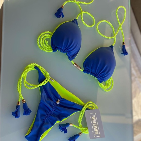 Brazilian Reversible Bikini Lift Butt Intertwined Adjustable String Thong Bottom - Picture 1 of 8